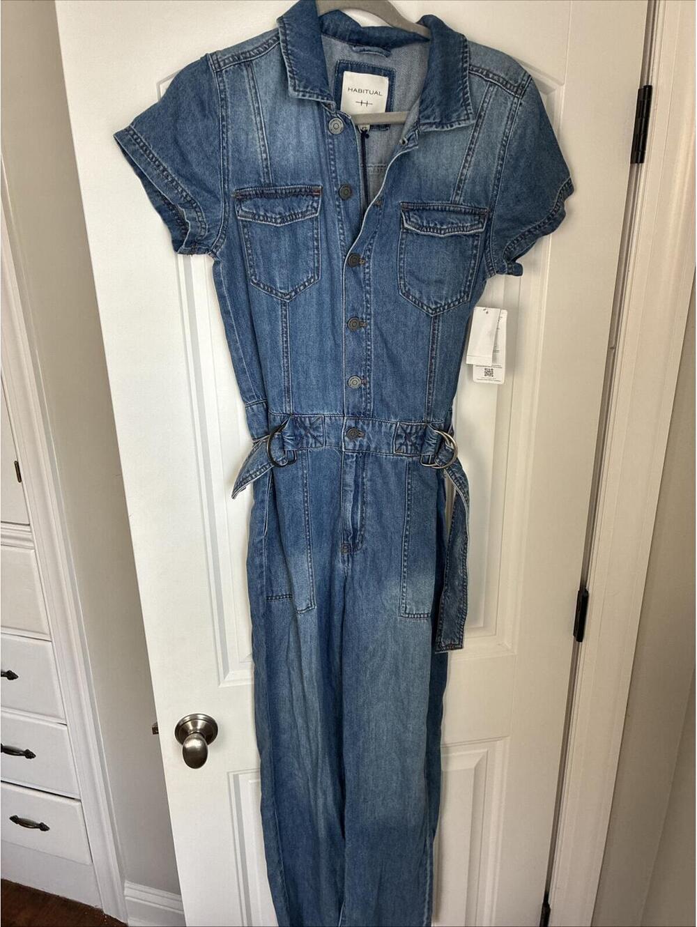 Habitual Denim Short Sleeve Utility Jumpsuit Size 4/27 New With Tags